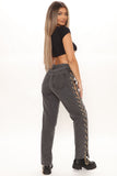 Linked To You Chain Straight Leg Jeans - Grey