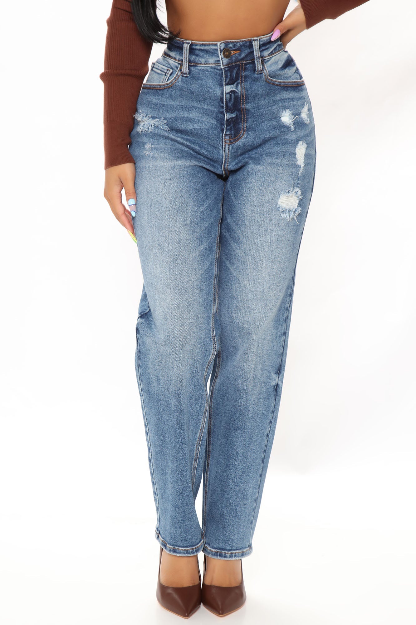 Still Got It Straight Leg Jeans - Medium Blue Wash Ins Street