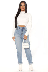 Albany Tapered Curvy Roll Cuff Balloon Jeans - Medium Blue Wash Ins Street