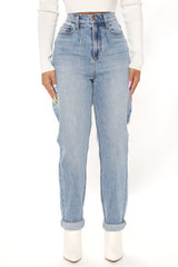 Albany Tapered Curvy Roll Cuff Balloon Jeans - Medium Blue Wash Ins Street