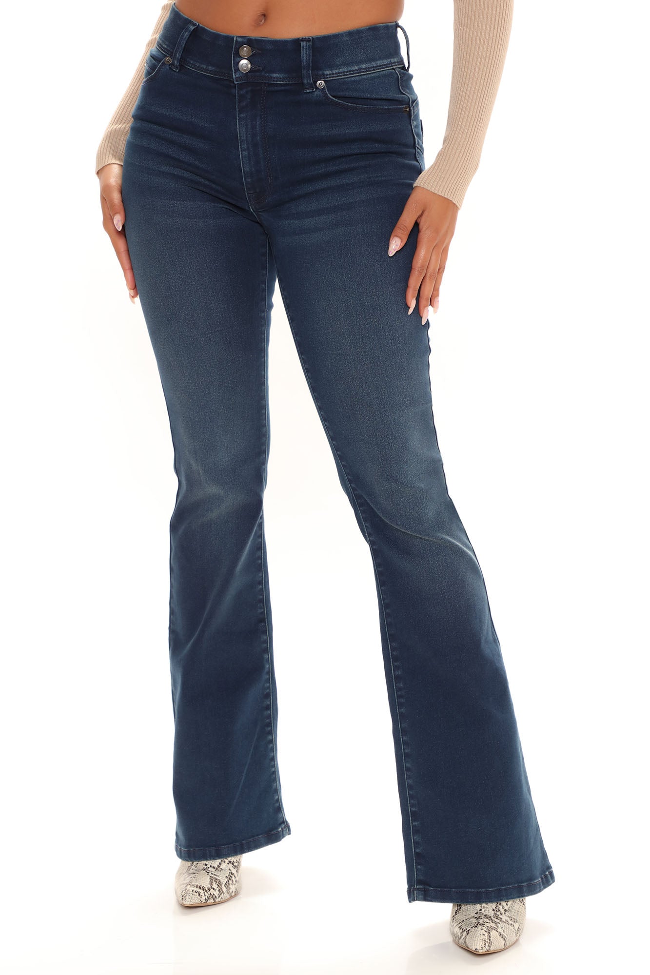 Boost Up Booty Lifting Compression Stretch Flare Jeans - Dark Wash Ins Street
