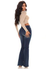 Boost Up Booty Lifting Compression Stretch Flare Jeans - Dark Wash Ins Street