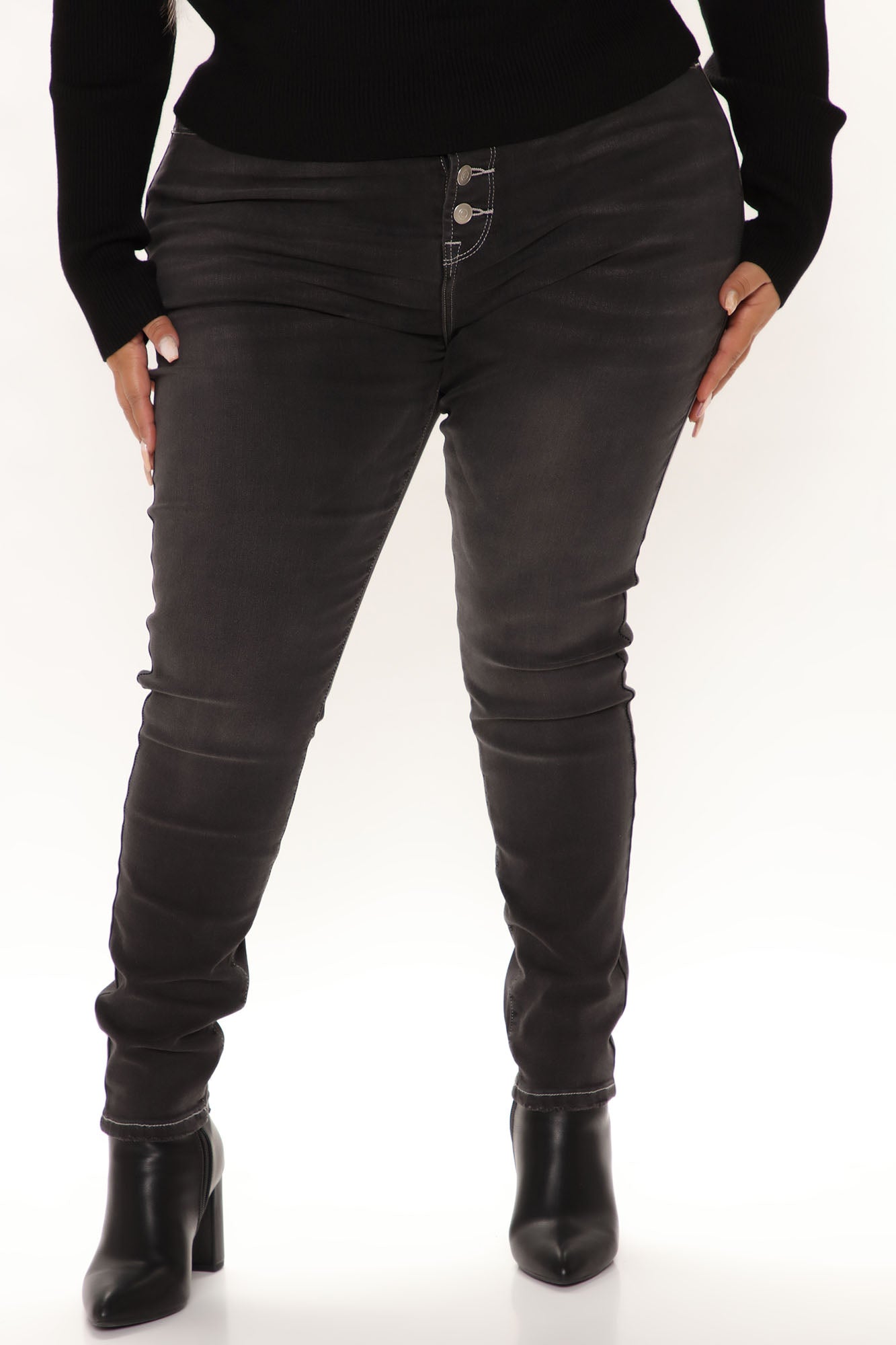 Turn It Up Contrast Skinny Jeans - Black Ins Street