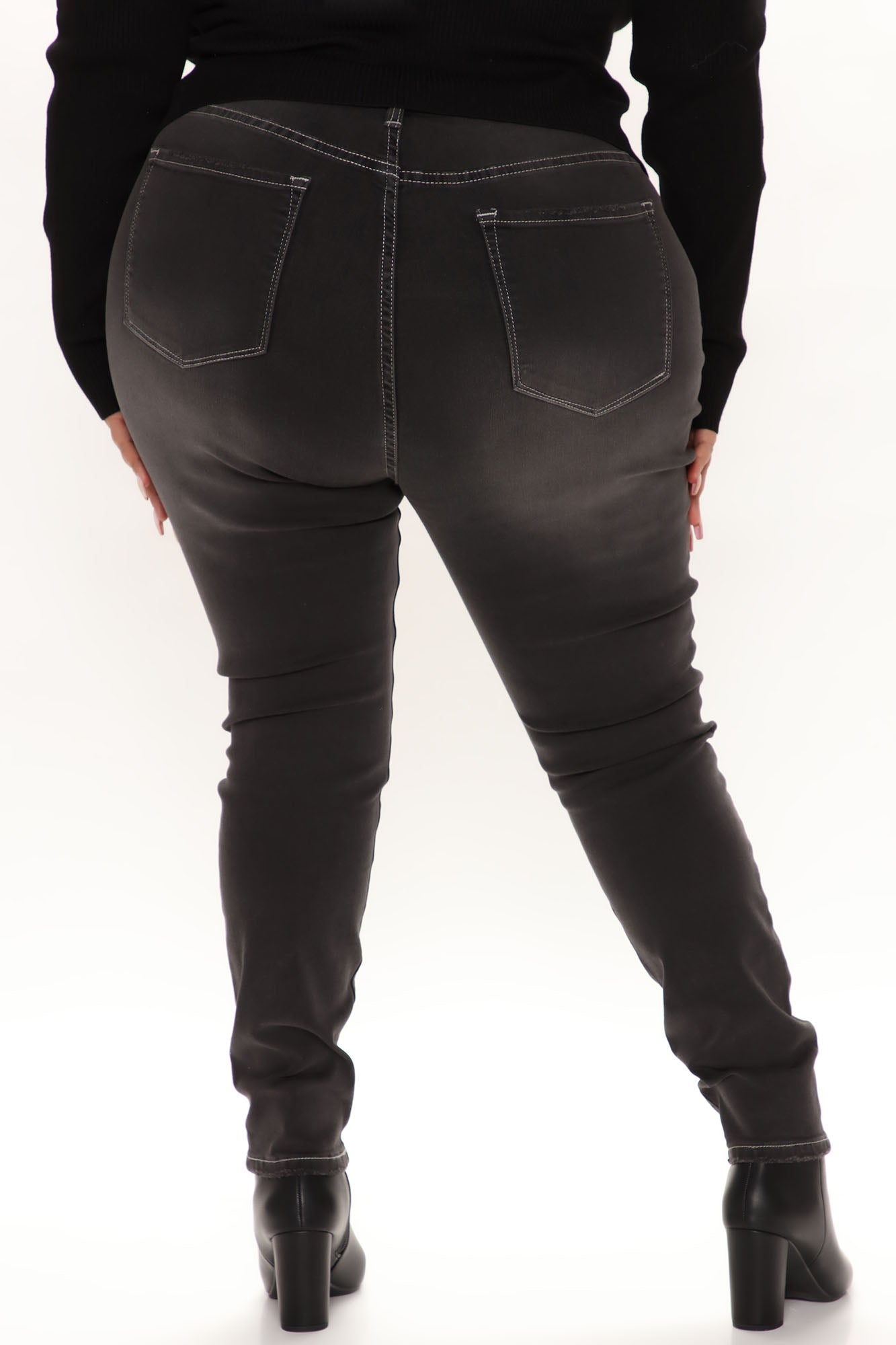Turn It Up Contrast Skinny Jeans - Black Ins Street