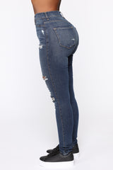 Dare Devil Distressed High Rise Skinny Jeans - Vintage Wash Ins Street