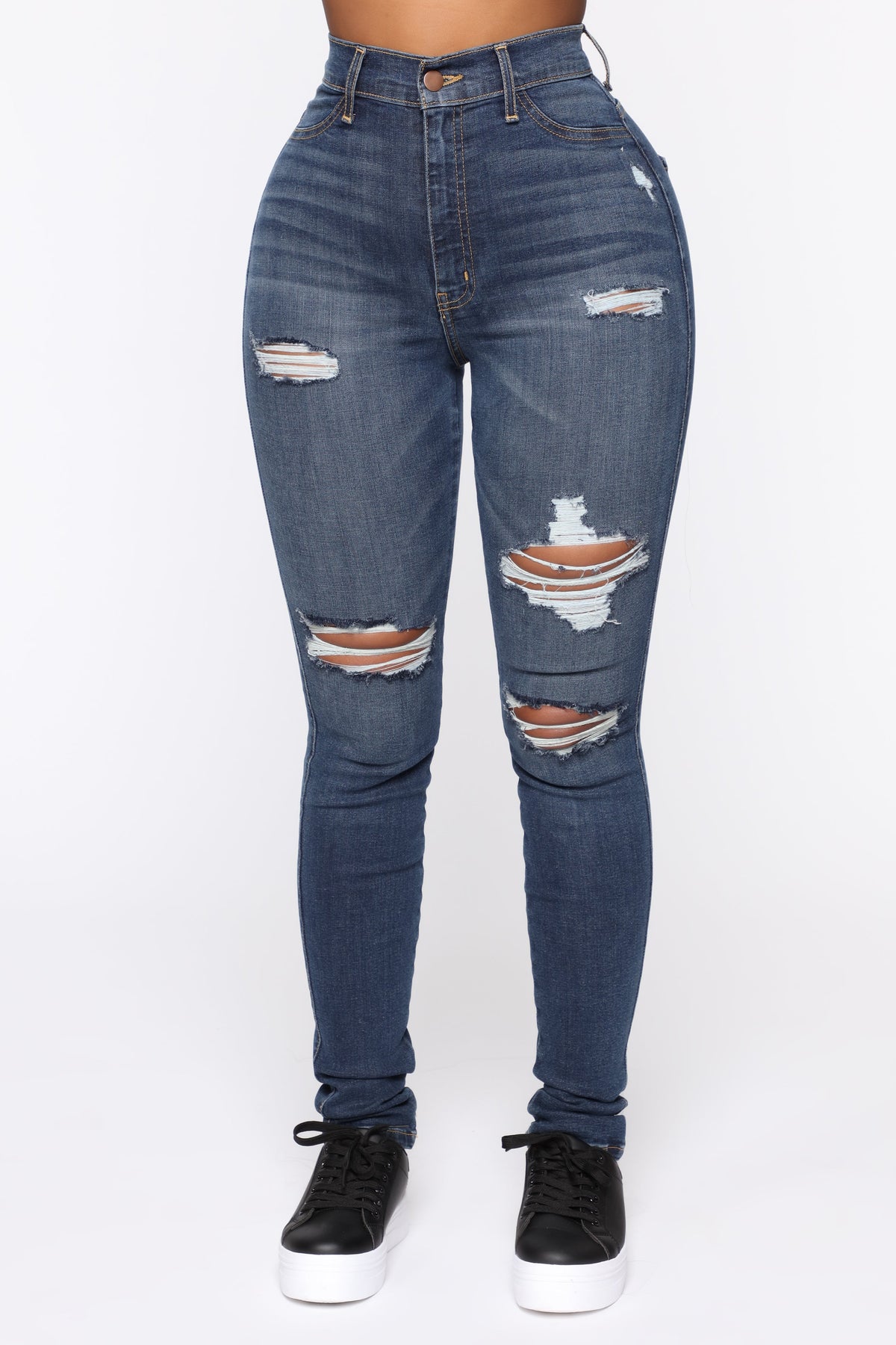 Dare Devil Distressed High Rise Skinny Jeans - Vintage Wash Ins Street