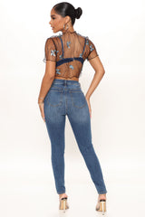 Tabitha Mid Rise Ripped Skinny Jeans - Medium Blue Wash Ins Street