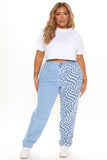 Get Trippy Print Non Stretch Mom Jeans - Blue/combo Ins Street