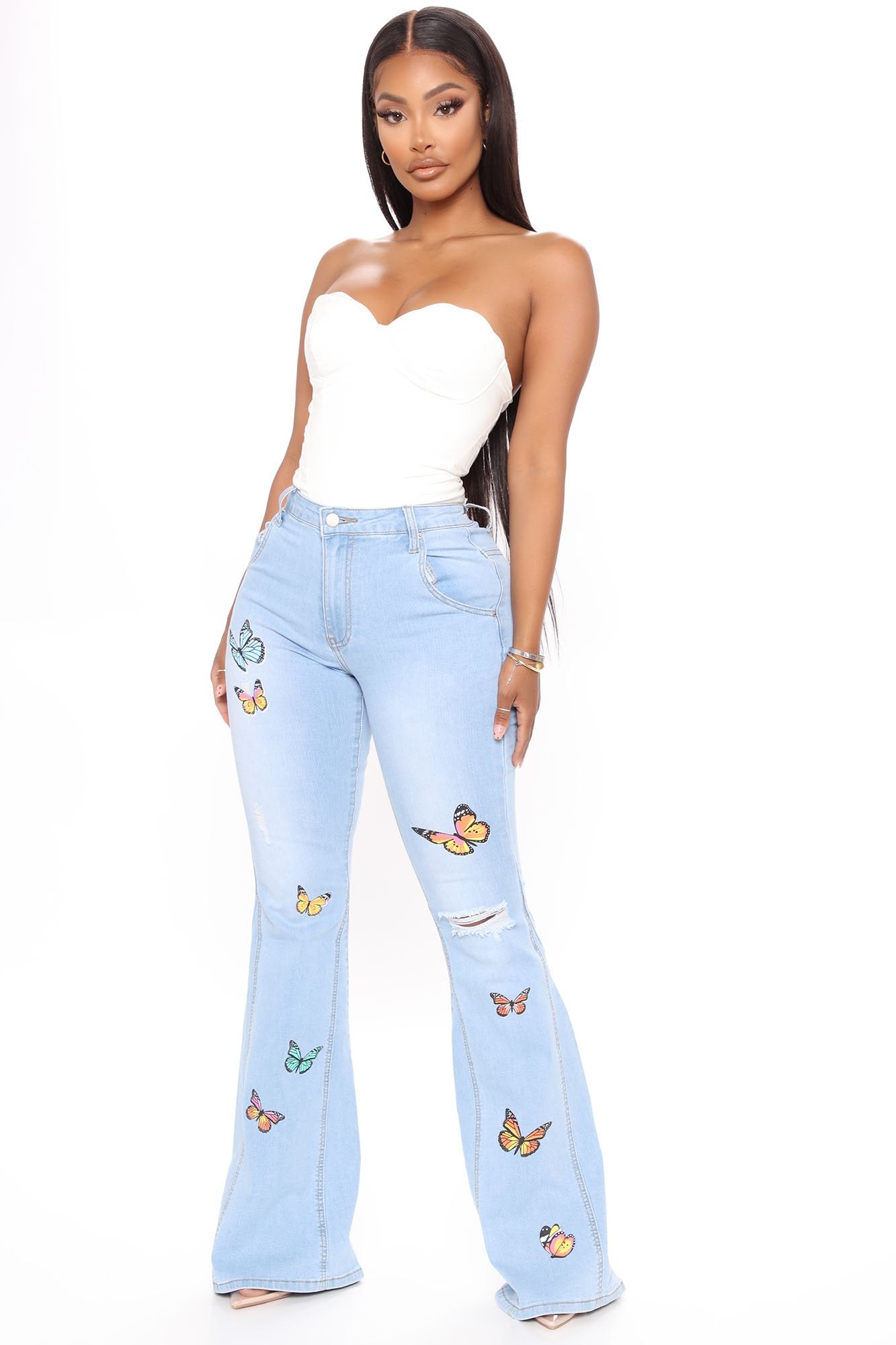 Catching Butterflies Extreme Flare Jeans - Light Blue Wash Ins Street