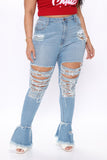 Fray What You Mean Flare Leg Jeans - Medium Blue Wash Ins Street