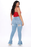 Fray What You Mean Flare Leg Jeans - Medium Blue Wash Ins Street