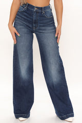 Classic High Waist Trouser Flare Jeans - Medium Blue Wash Ins Street