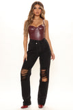 Tall Distressed Crossover Straight Leg Jeans - Black