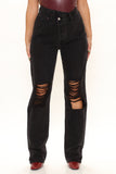 Tall Distressed Crossover Straight Leg Jeans - Black Ins Street