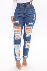 Won't Shred A Tear Destroyed Boyfriend Jeans - Medium Blue Wash Ins Street