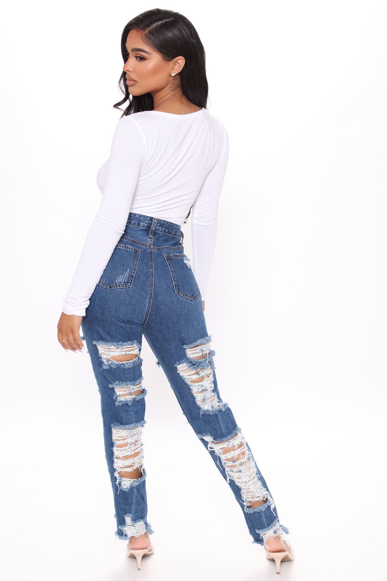 Won't Shred A Tear Destroyed Boyfriend Jeans - Medium Blue Wash Ins Street