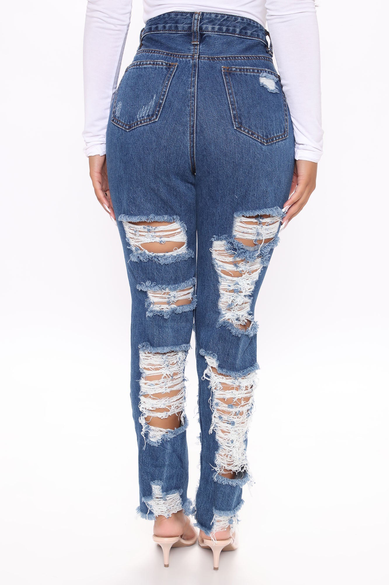 Won't Shred A Tear Destroyed Boyfriend Jeans - Medium Blue Wash Ins Street