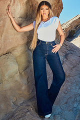 Classic High Waist Trouser Flare Jeans - Rinse Blue Wash Ins Street