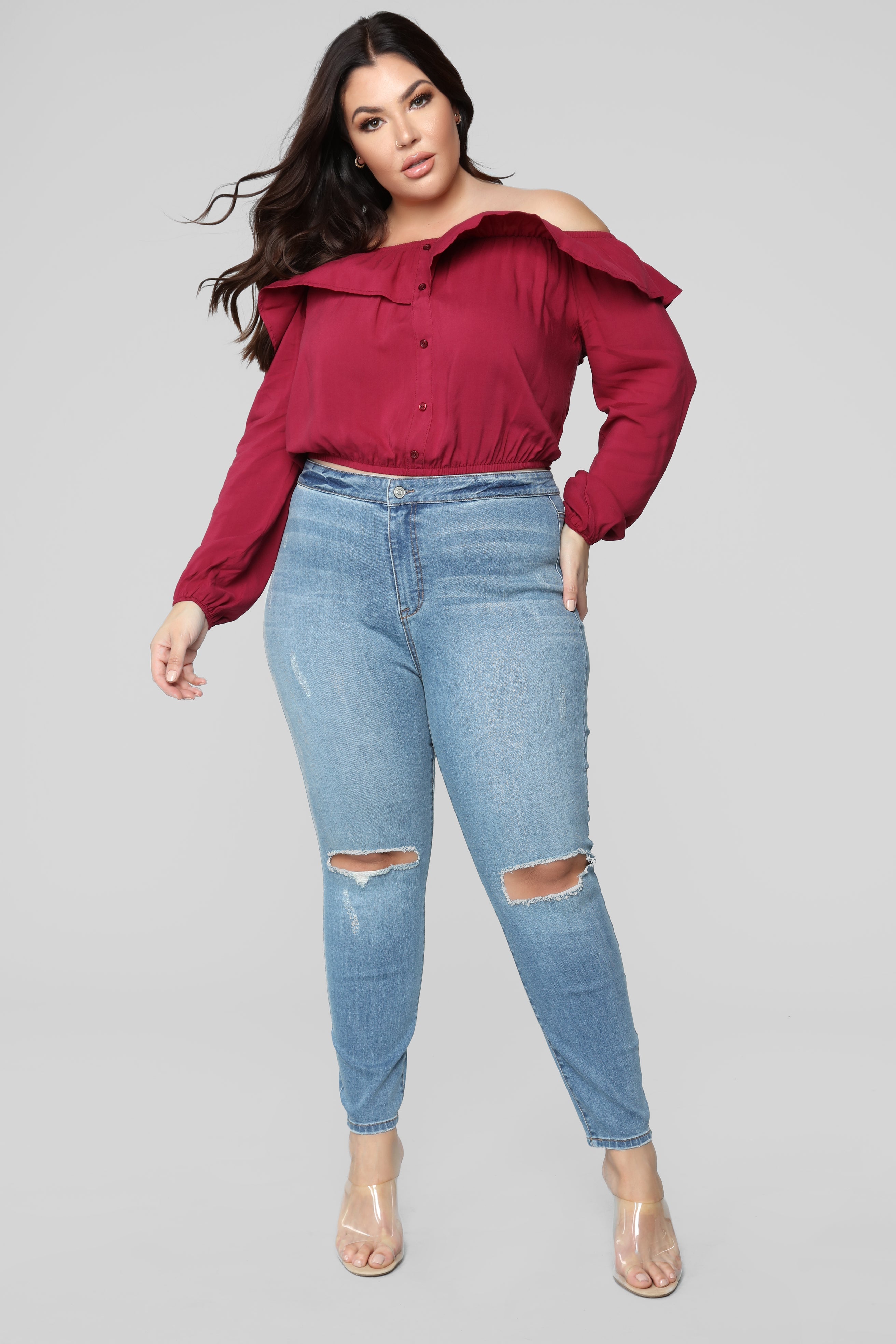 Caitlin High Rise Distressed Jeans - Medium Blue Wash Ins Street