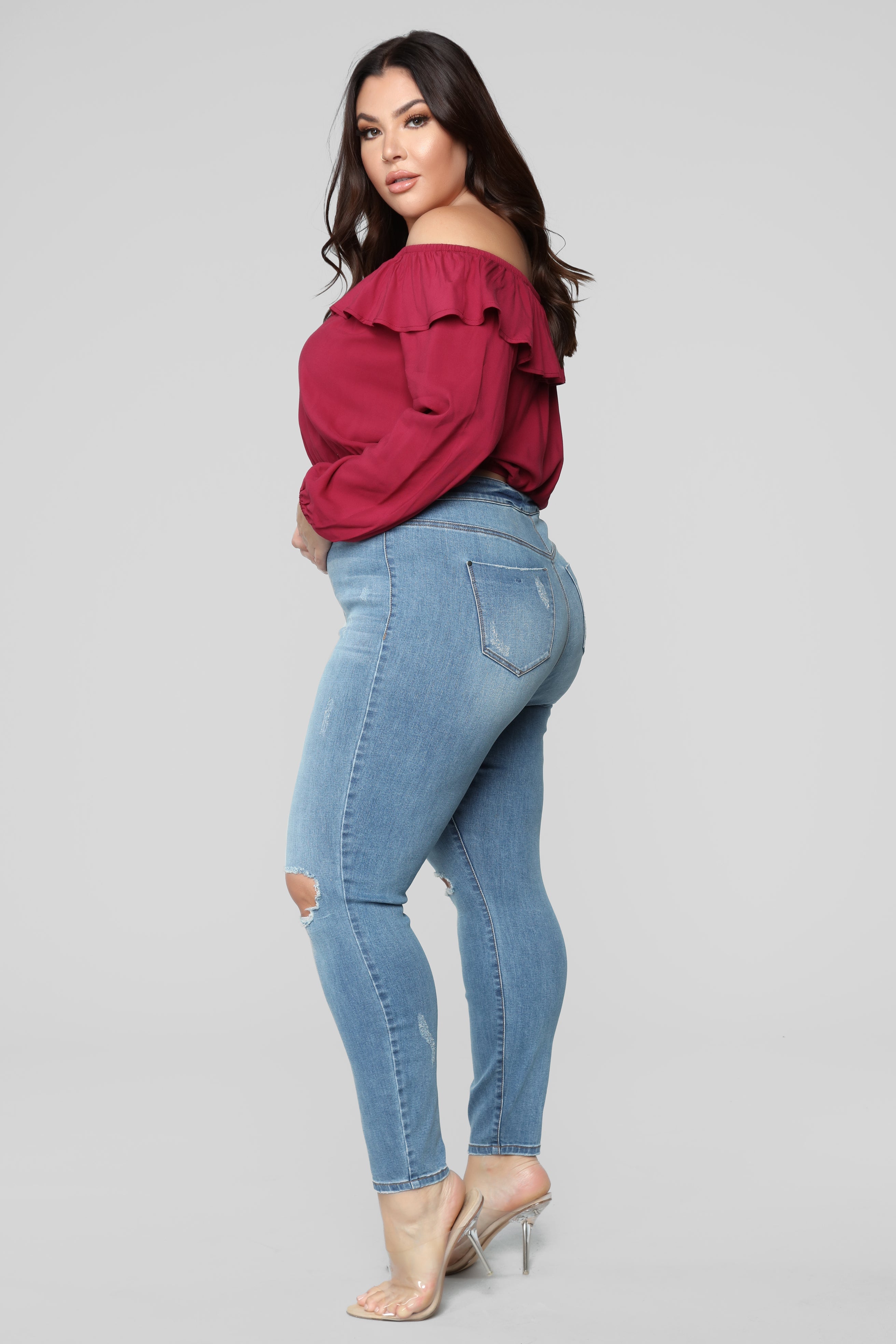 Caitlin High Rise Distressed Jeans - Medium Blue Wash Ins Street