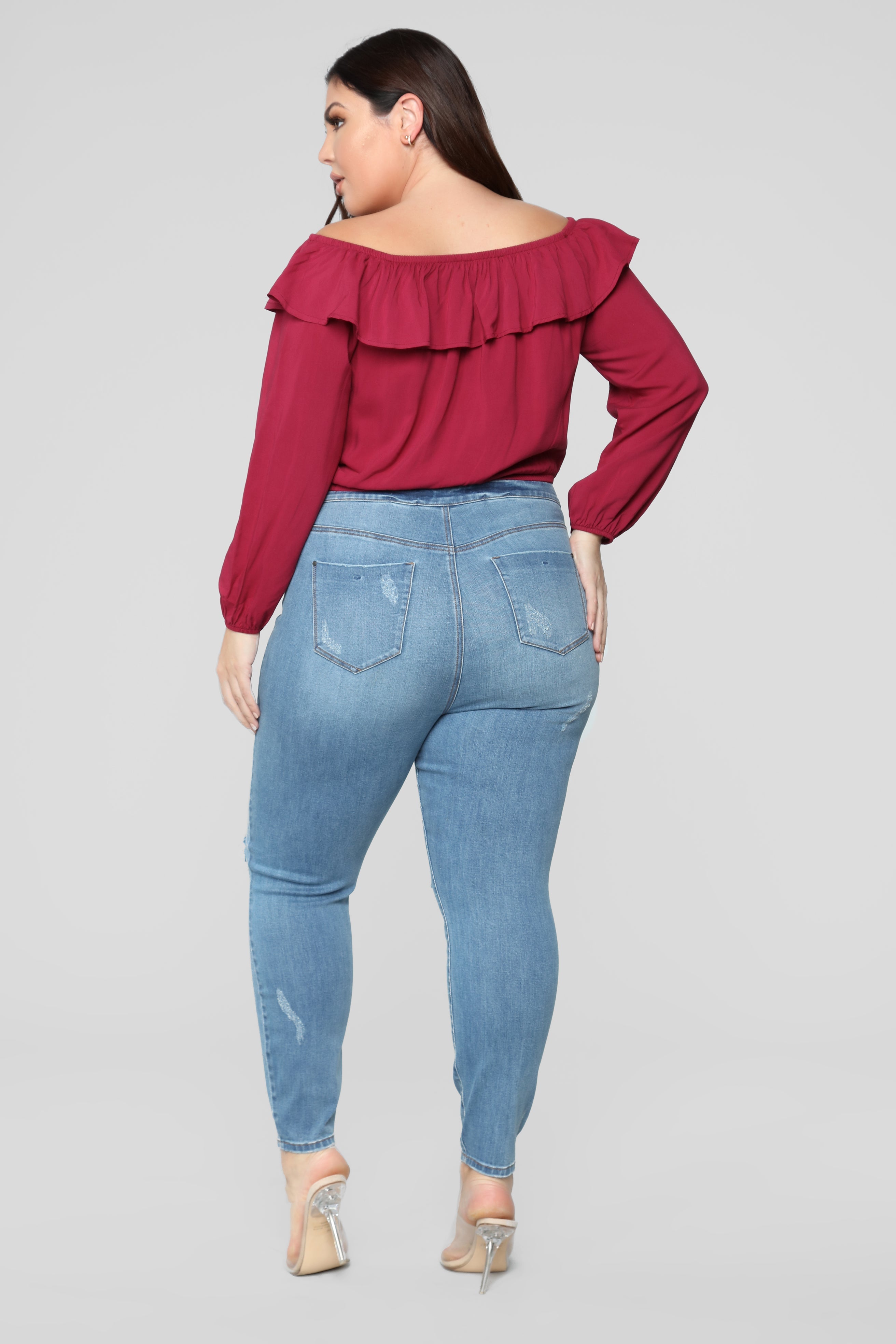 Caitlin High Rise Distressed Jeans - Medium Blue Wash Ins Street