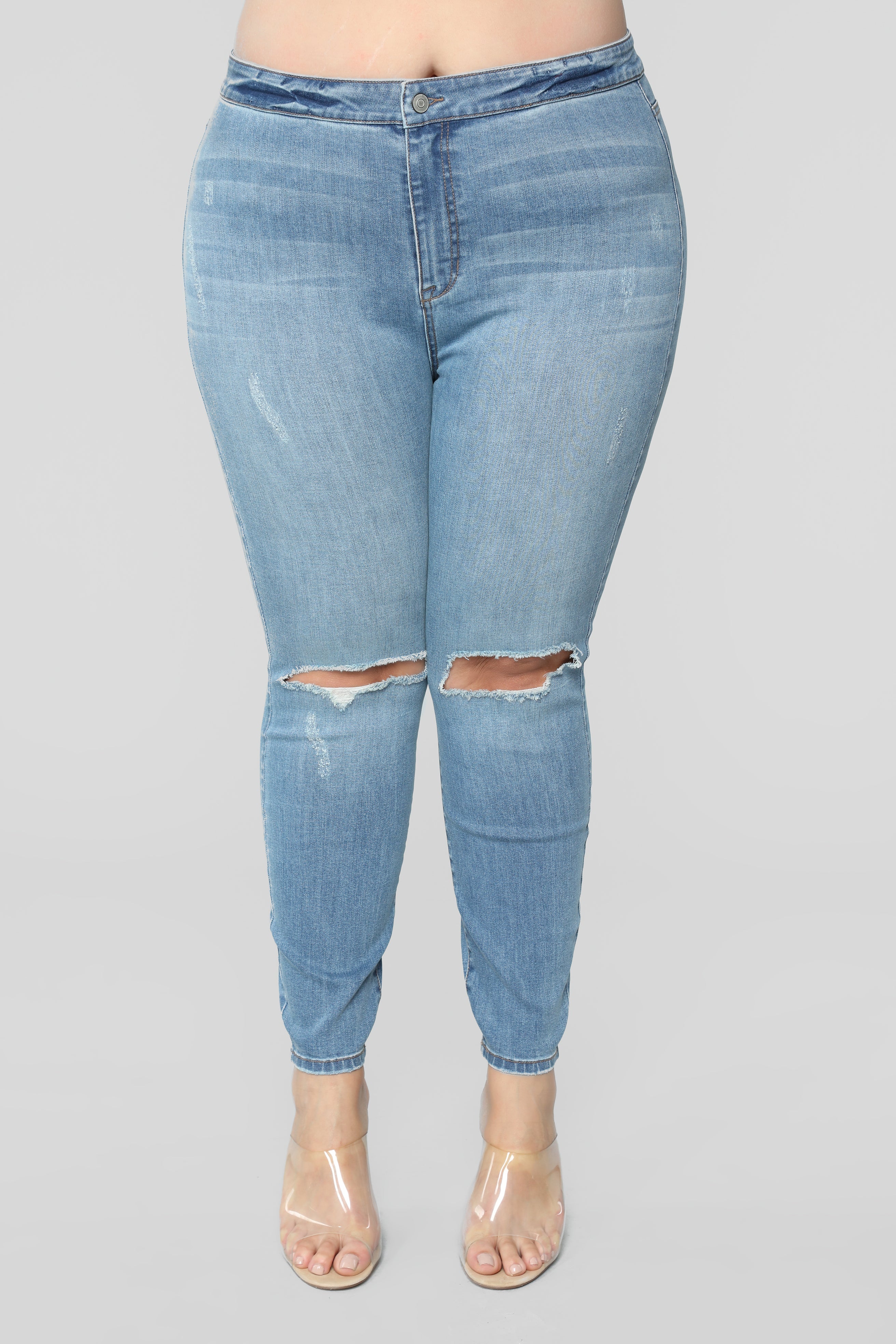 Caitlin High Rise Distressed Jeans - Medium Blue Wash Ins Street