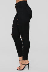 Right Up Your Alley Distressed Jeans - Black Ins Street