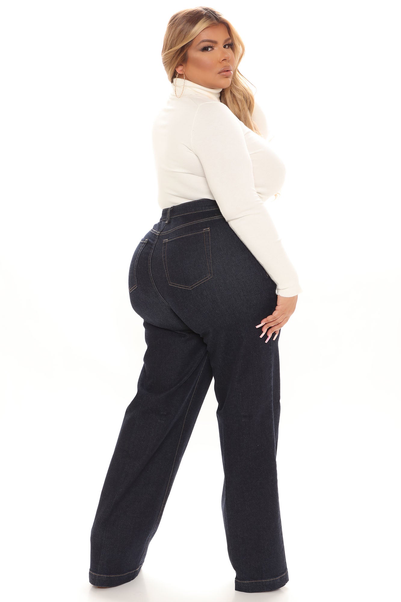 Classic High Waist Trouser Flare Jeans - Rinse Blue Wash Ins Street