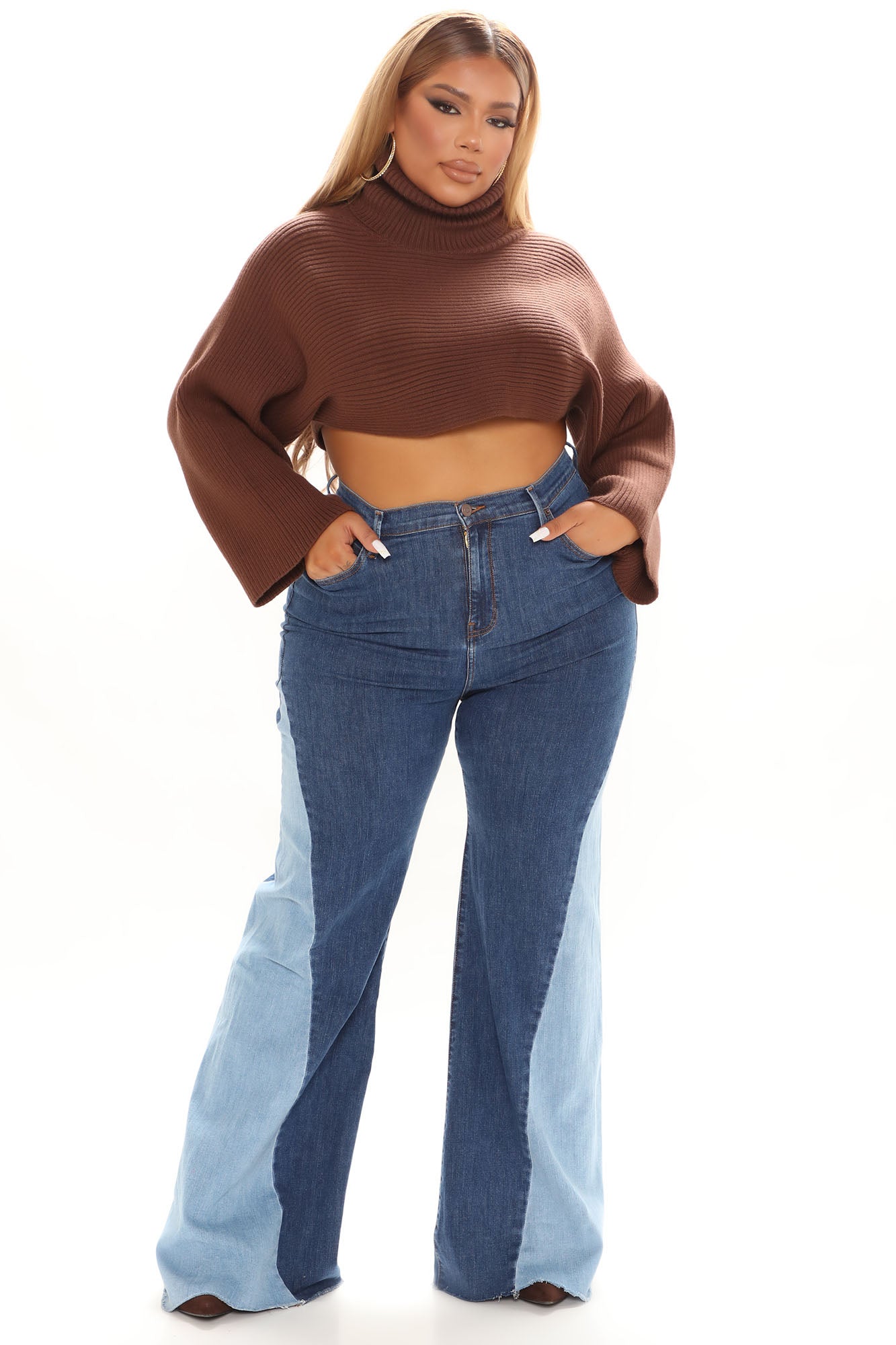 Colorblock Em' Out Stretch Flare Jeans - Medium Blue Wash Ins Street