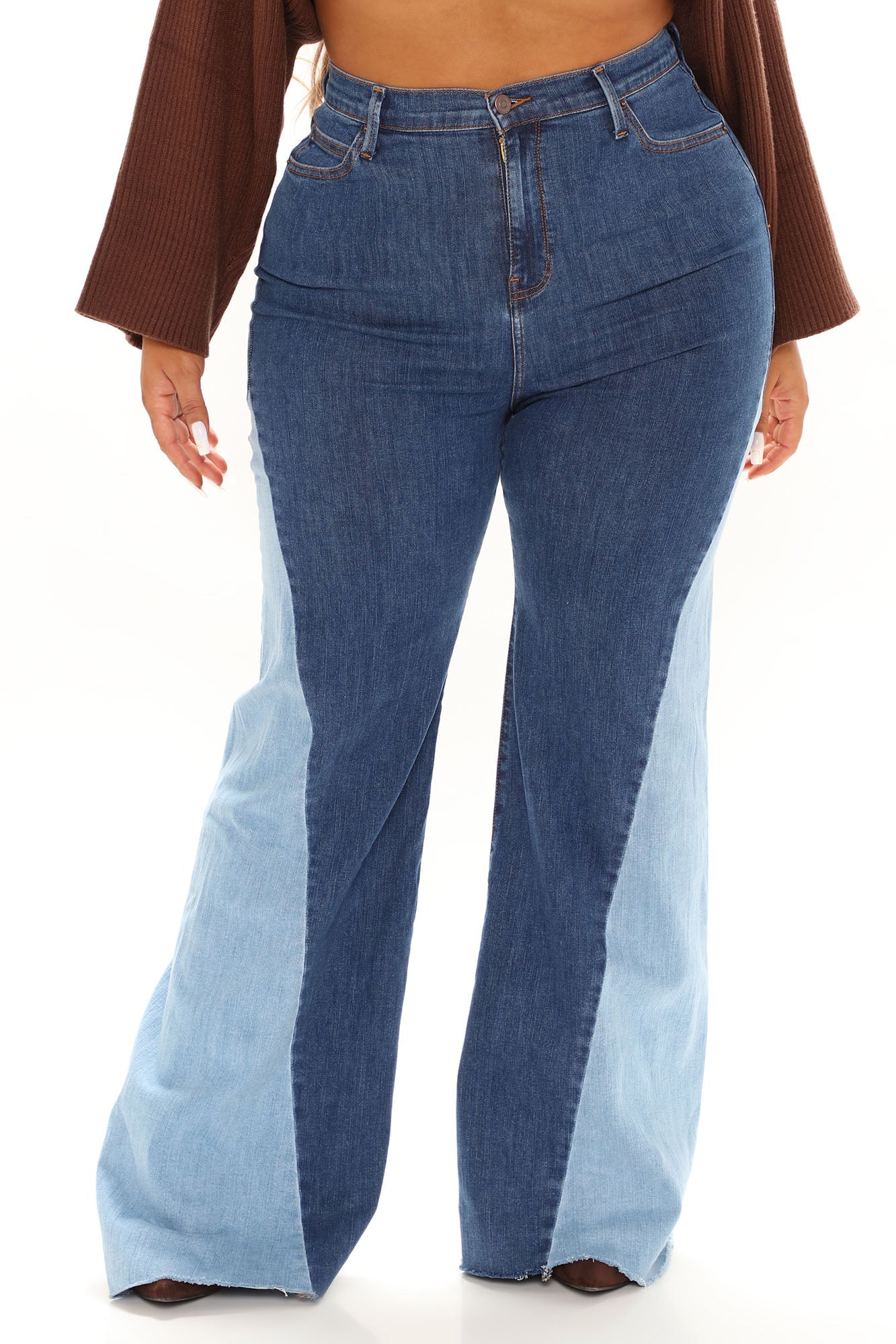 Colorblock Em' Out Stretch Flare Jeans - Medium Blue Wash Ins Street