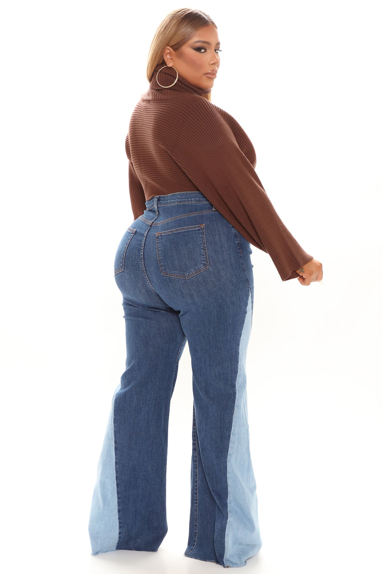 Colorblock Em' Out Stretch Flare Jeans - Medium Blue Wash Ins Street