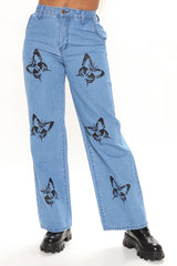 Butterfly Garden Non Stretch Straight Leg Jeans - Medium Blue Wash Ins Street