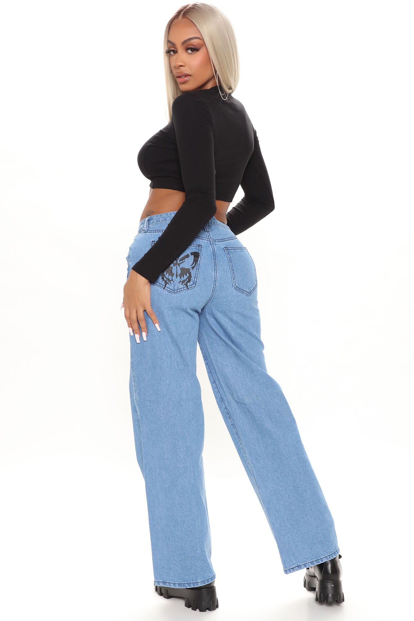 Butterfly Garden Non Stretch Straight Leg Jeans - Medium Blue Wash Ins Street