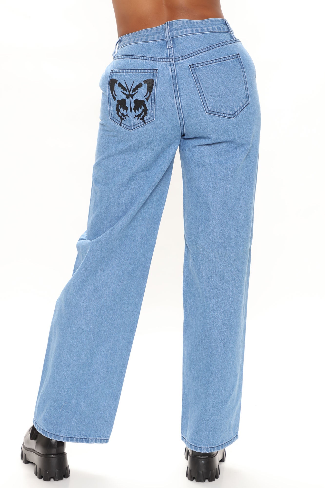 Butterfly Garden Non Stretch Straight Leg Jeans - Medium Blue Wash Ins Street