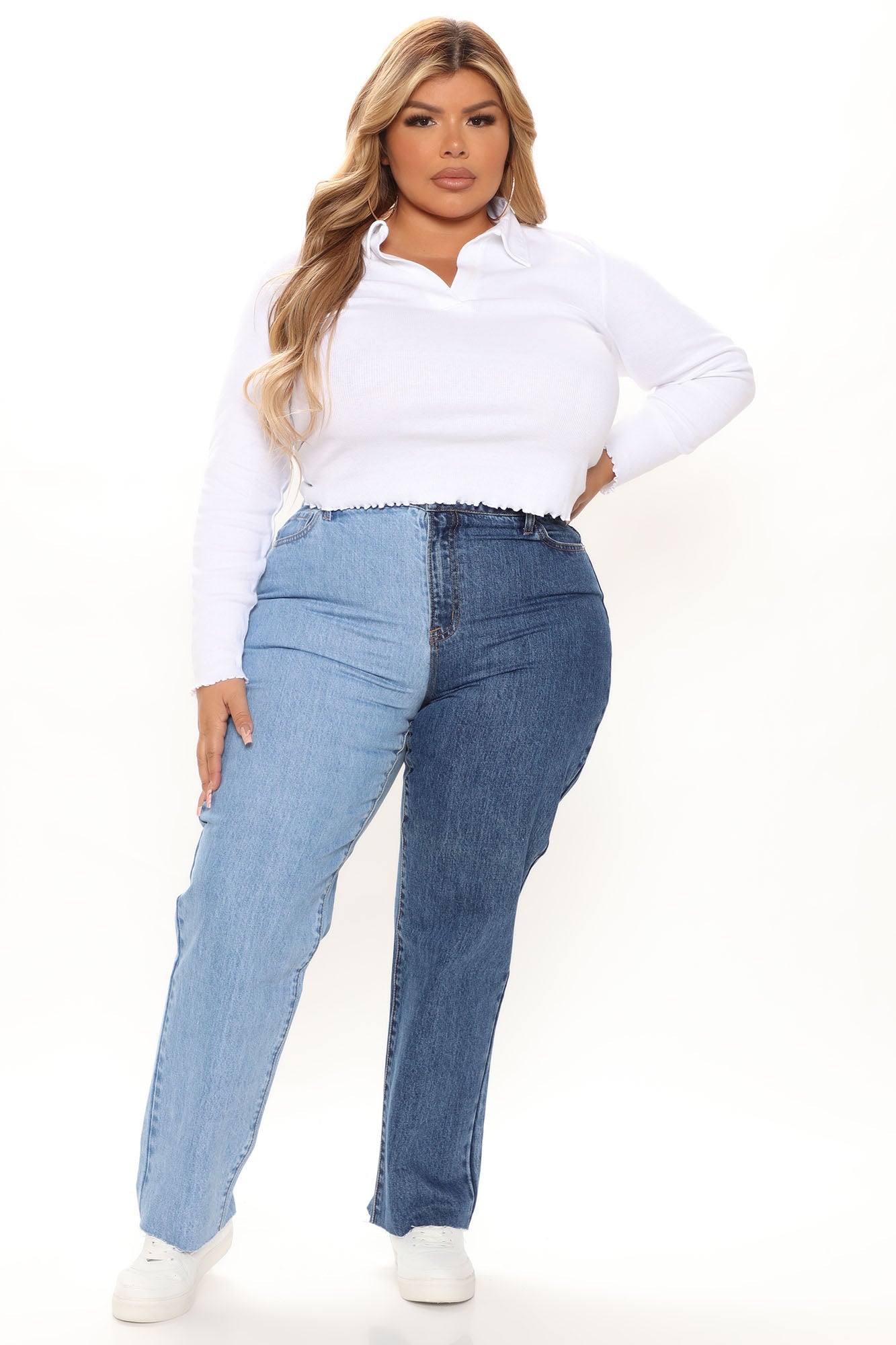 Writers Block Two Tone Mom Jeans - Blue/combo Ins Street
