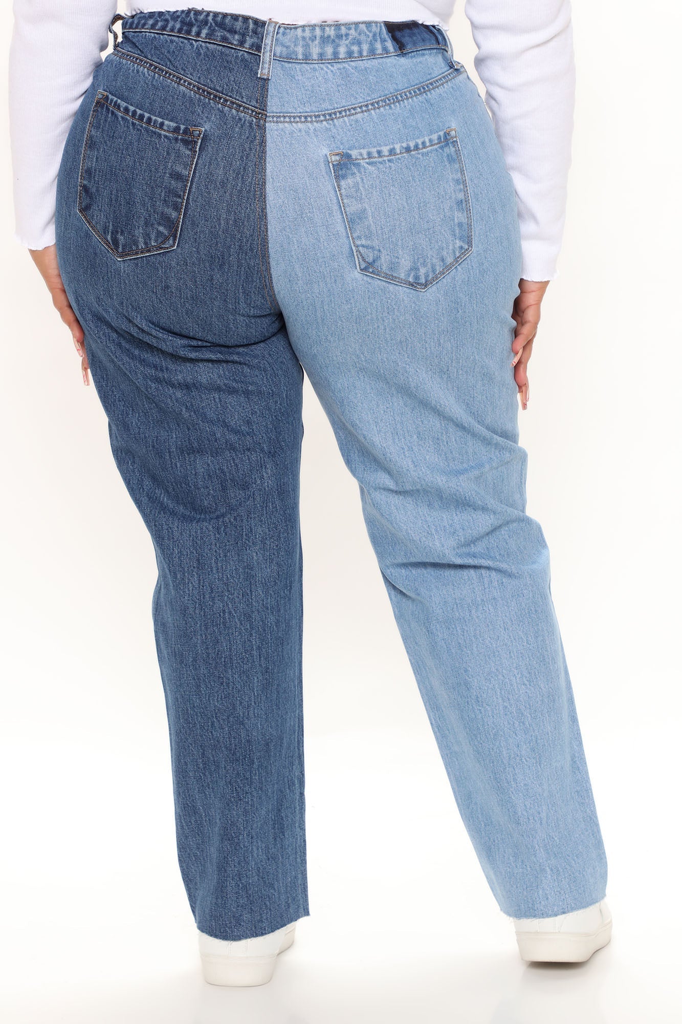 Writers Block Two Tone Mom Jeans - Blue/combo Ins Street