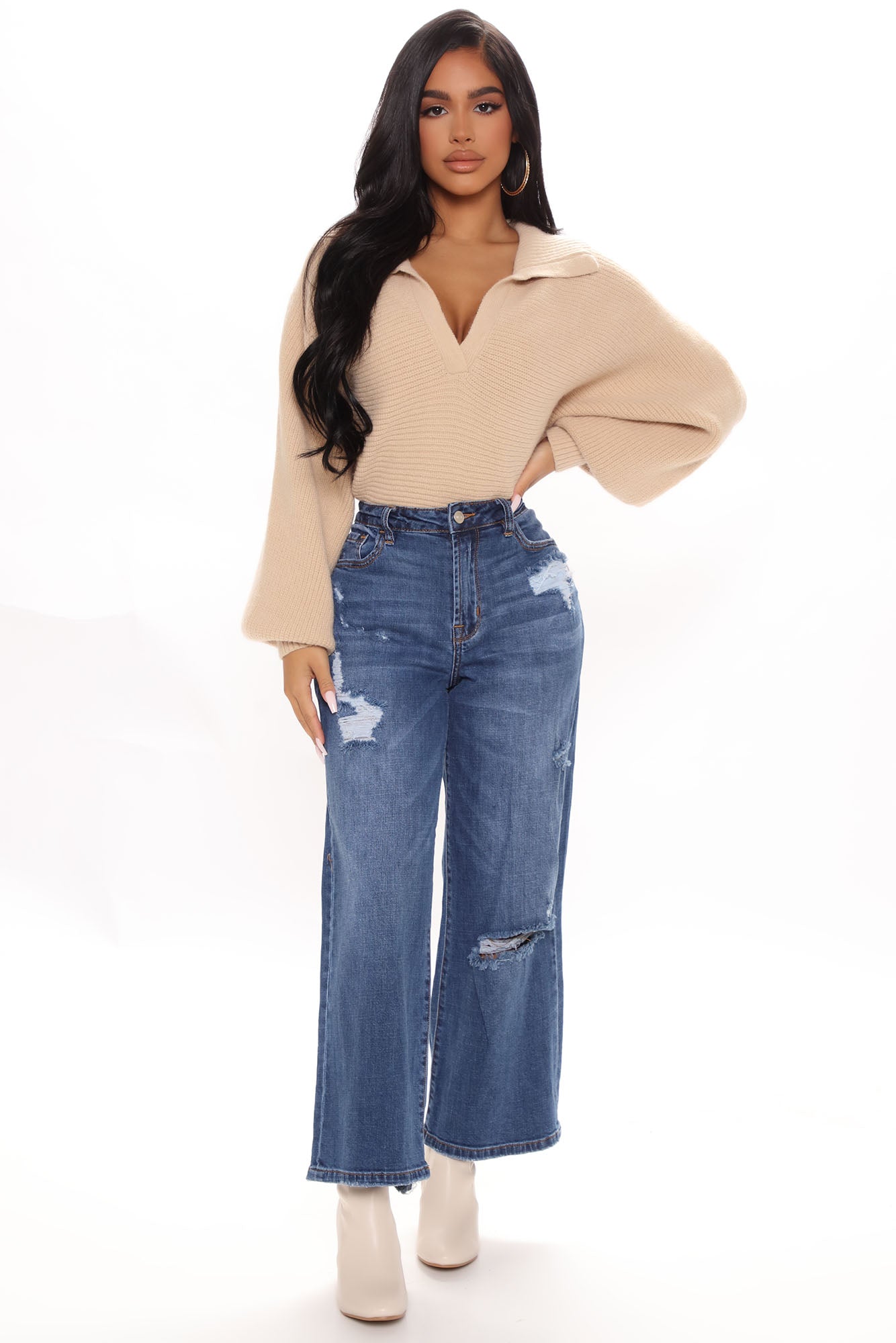 Short Fast Times Loose Wide Leg Jeans - Dark Wash Ins Street