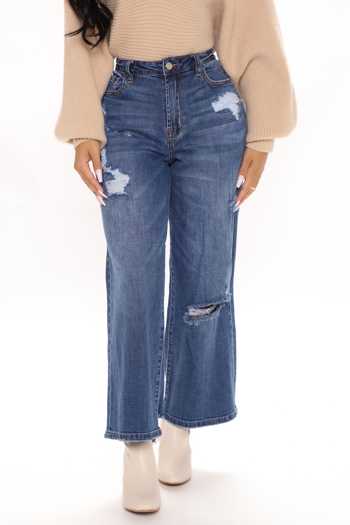 Short Fast Times Loose Wide Leg Jeans - Dark Wash Ins Street