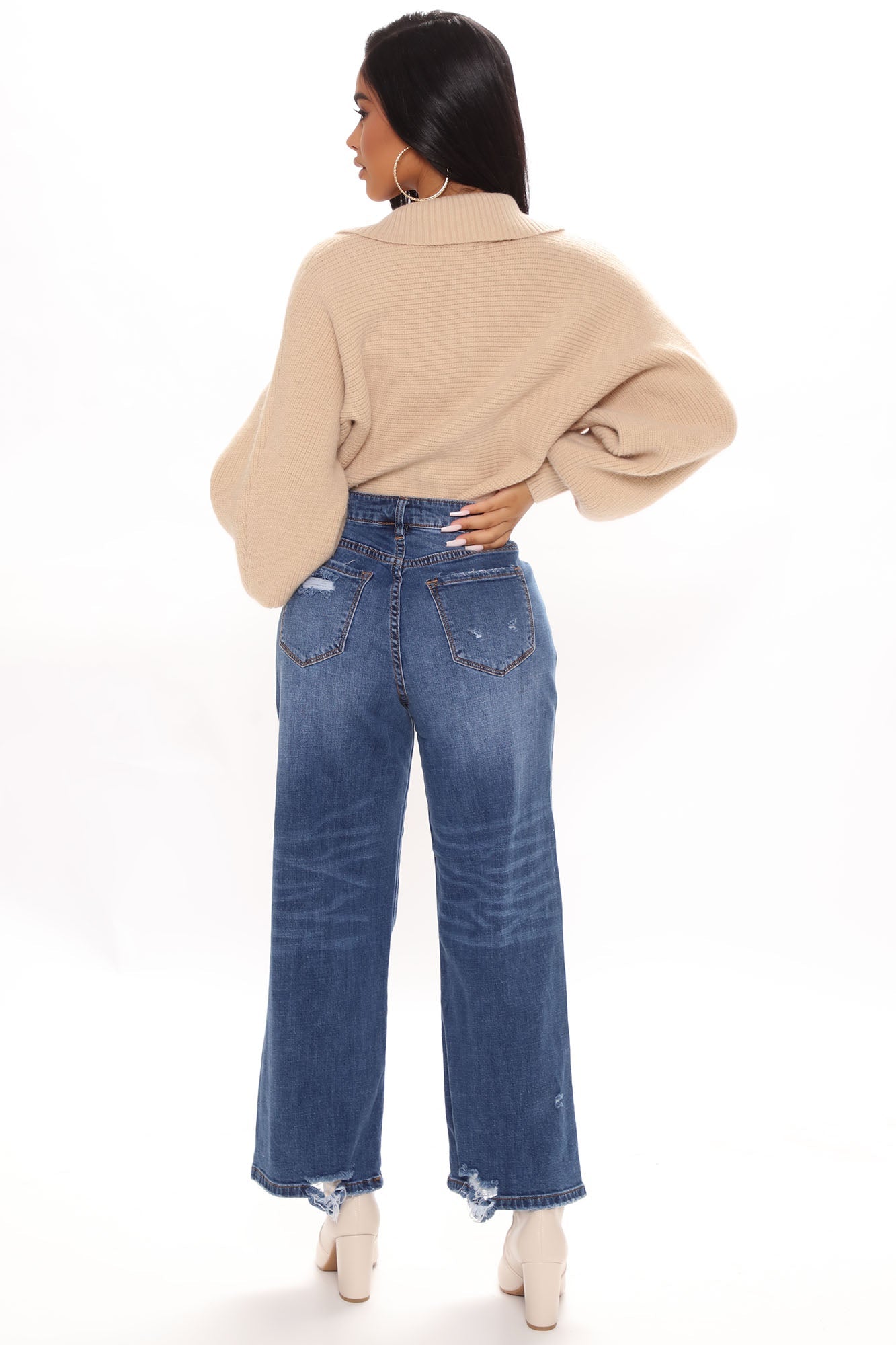 Short Fast Times Loose Wide Leg Jeans - Dark Wash Ins Street