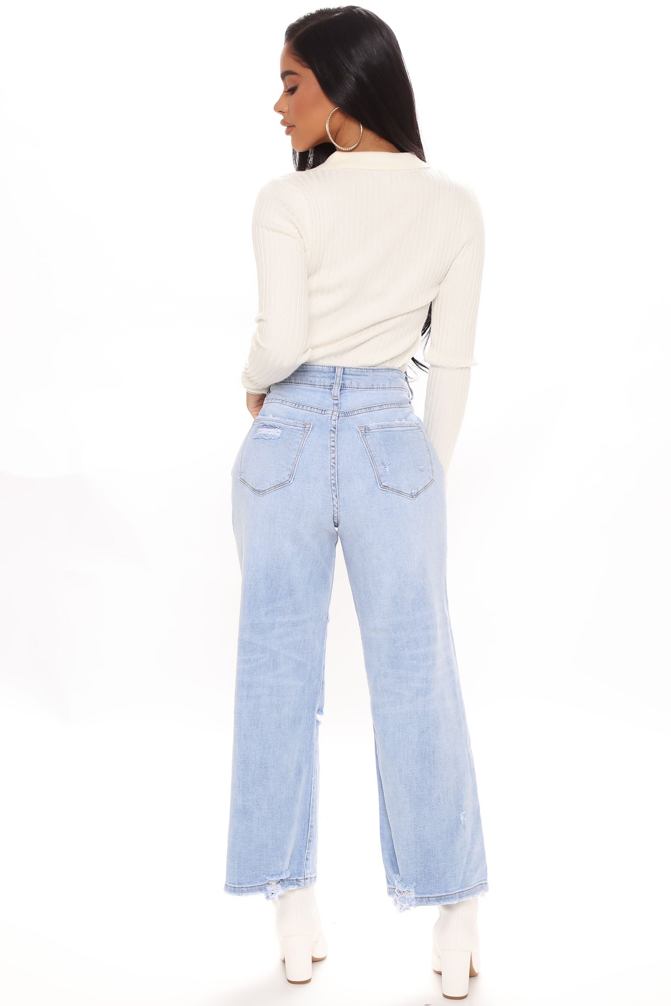 Short Fast Times Loose Wide Leg Jeans - Light Blue Wash Ins Street