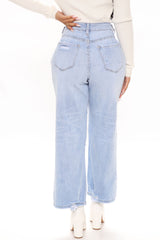 Short Fast Times Loose Wide Leg Jeans - Light Blue Wash Ins Street
