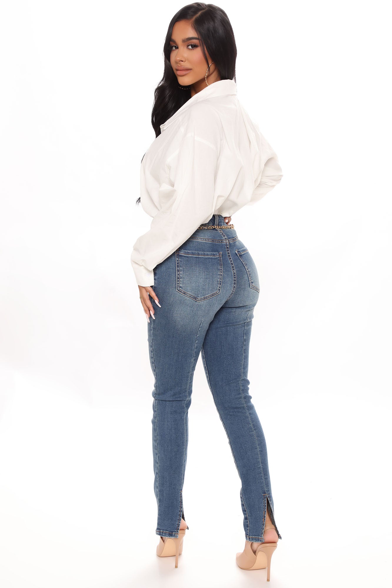 From The Block High Rise Skinny Belted Jeans - Dark Wash Ins Street