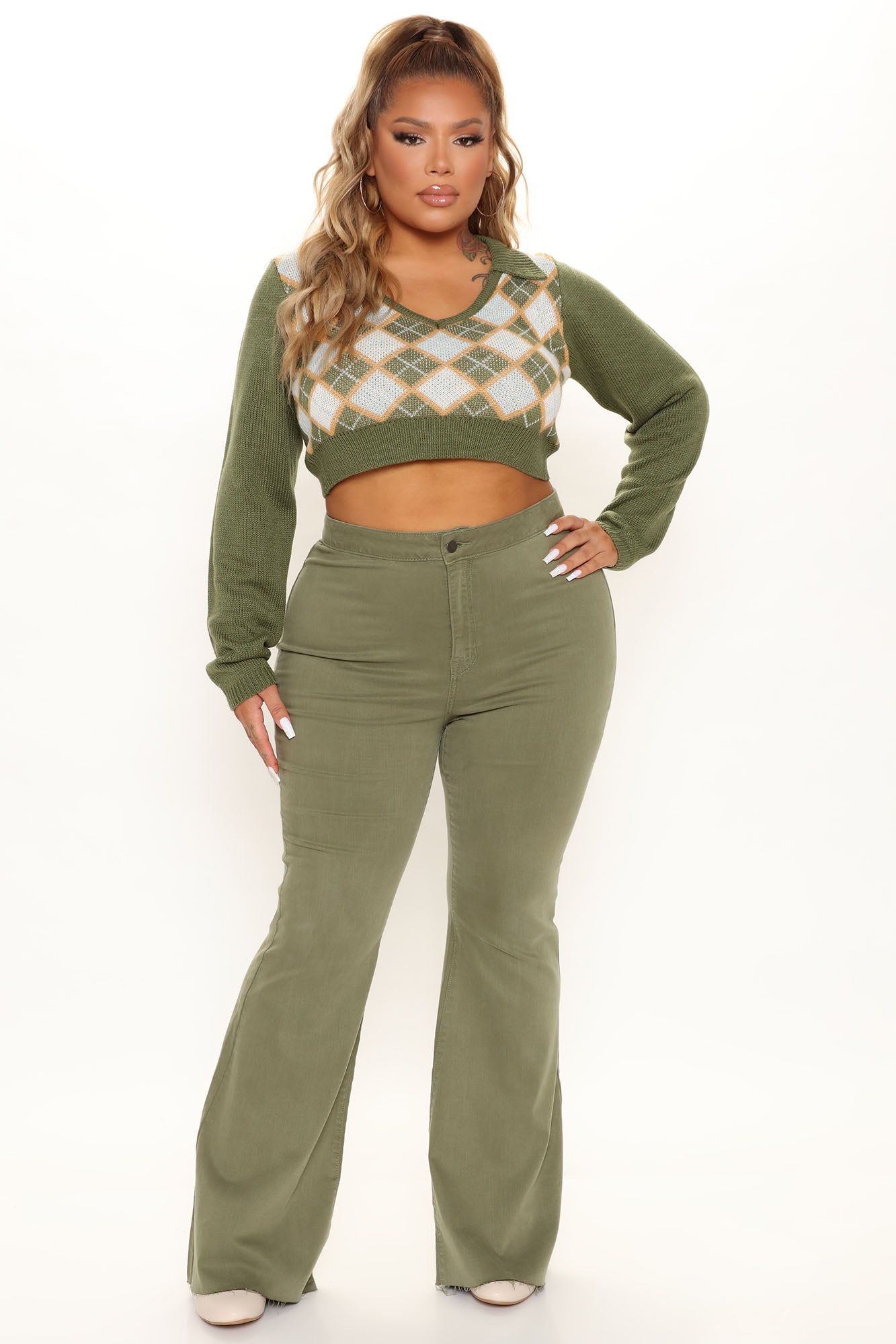 The Time Is Now High Rise Flare Jeans - Olive Ins Street