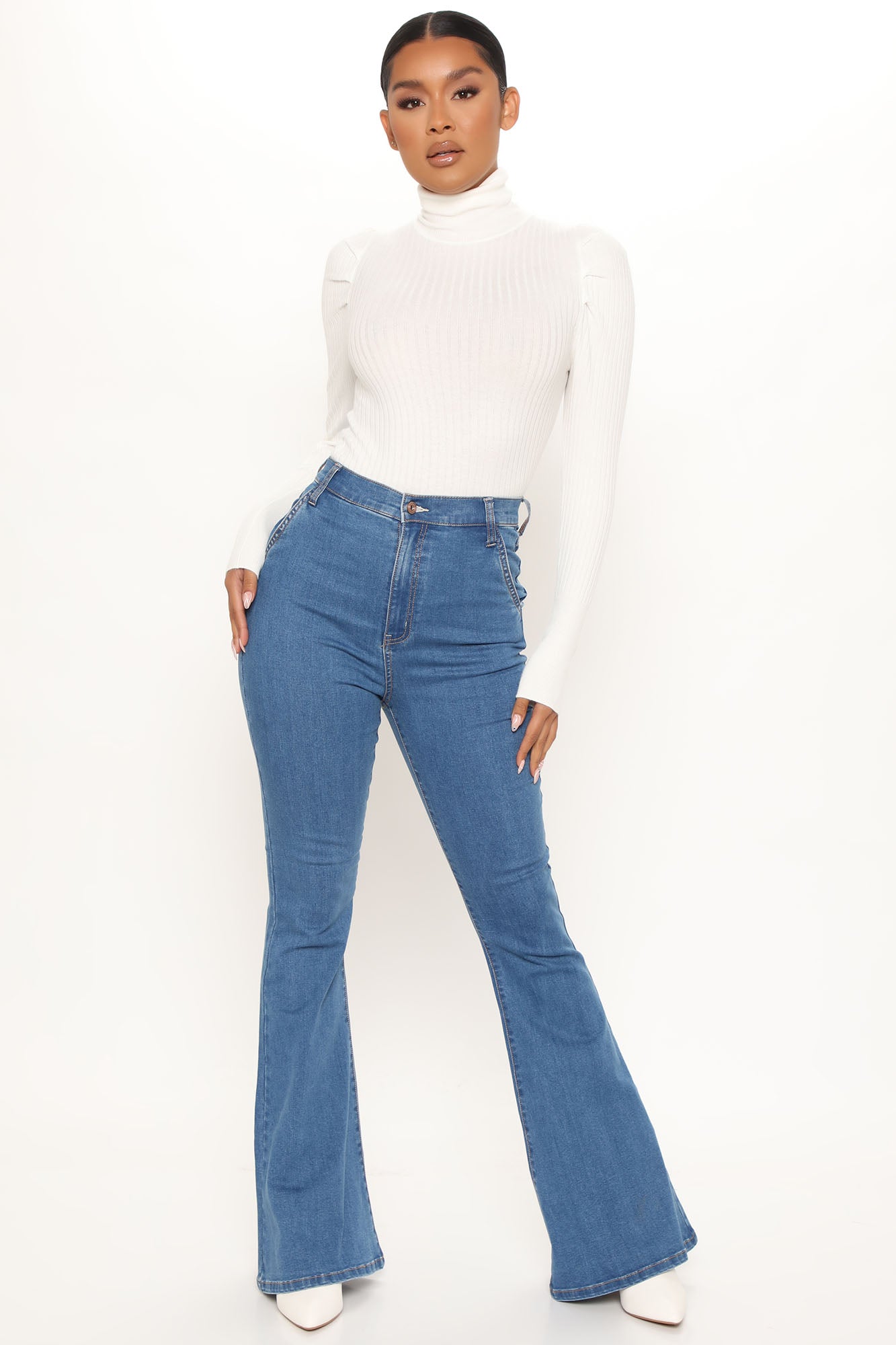 Oh She's Fancy Classic Stretch Flare Jeans - Medium Blue Wash Ins Street