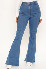 Oh She's Fancy Classic Stretch Flare Jeans - Medium Blue Wash Ins Street