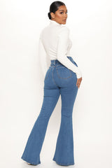 Oh She's Fancy Classic Stretch Flare Jeans - Medium Blue Wash Ins Street