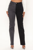 Double Time High Rise Straight Leg Jeans - Black/Grey Ins Street