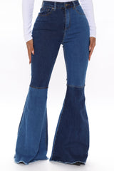 Block Out The Haters Colorblock Flare Jeans - Blue/combo Ins Street