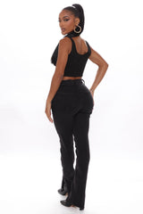Supernova Side Split Straight Leg Jeans - Black Ins Street