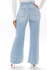 Fifth Avenue Stretch Wide Leg Trouser Jeans Shorter Length - Light Blue Wash Ins Street